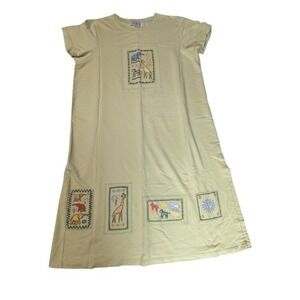Vintage Delicates Spa Art to Wear Cotton Maxi Dress XL Embroidered Safari Animal